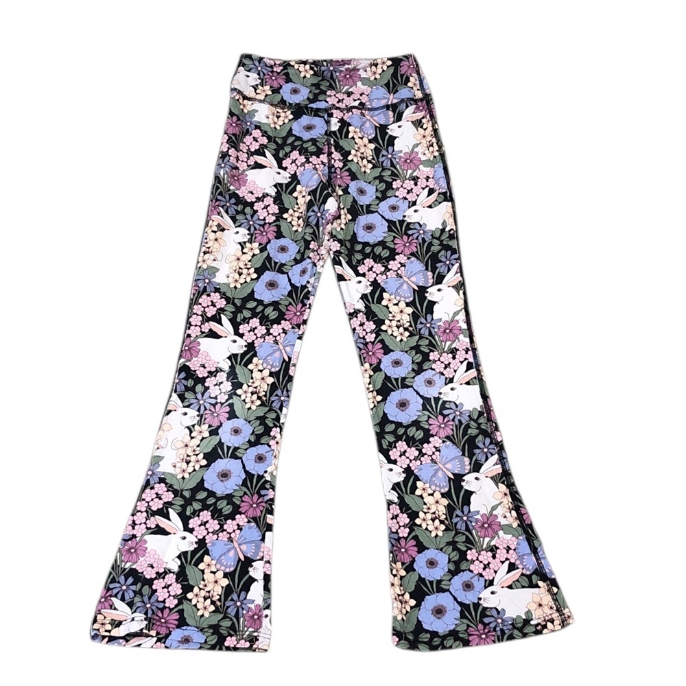ModCloth Princess Highway Flare Yoga Pants Size US 2 Black Bunny Rabbit Print